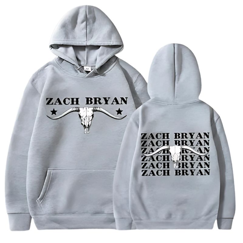 Zach Bryan hoodie grey bull skull graphic