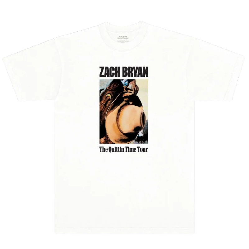 Zach Bryan t-shirt cowboy white Quittin Time Tour tee