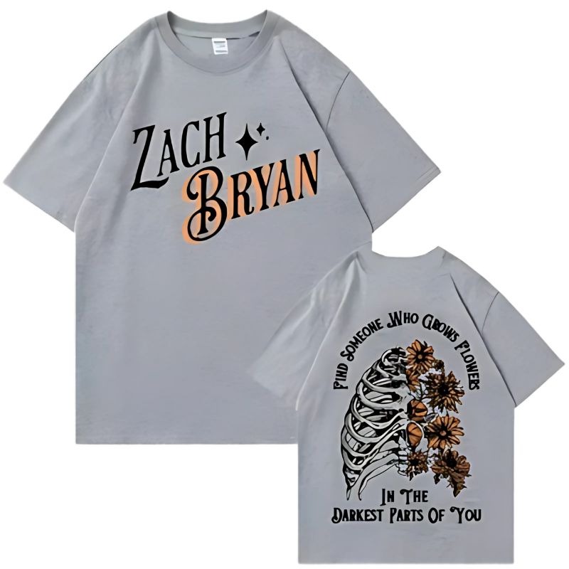 Zach Bryan t-shirt grey Find Someone Who Grows Flowers lyric