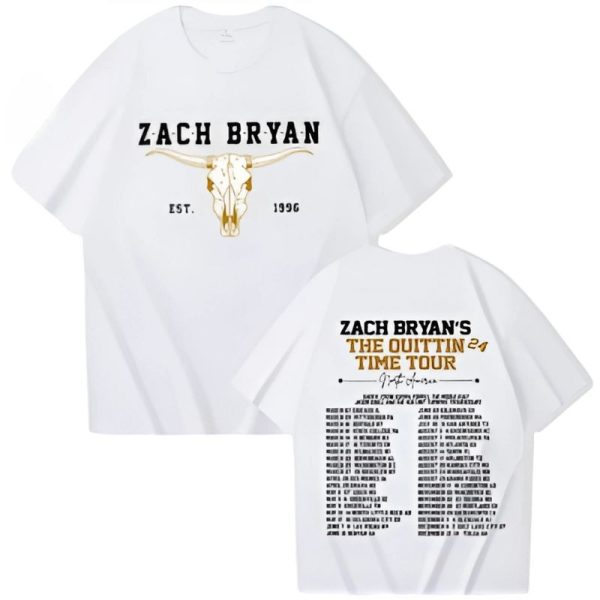 Zach Bryan t-shirt white Quittin Time Tour 2024 logo